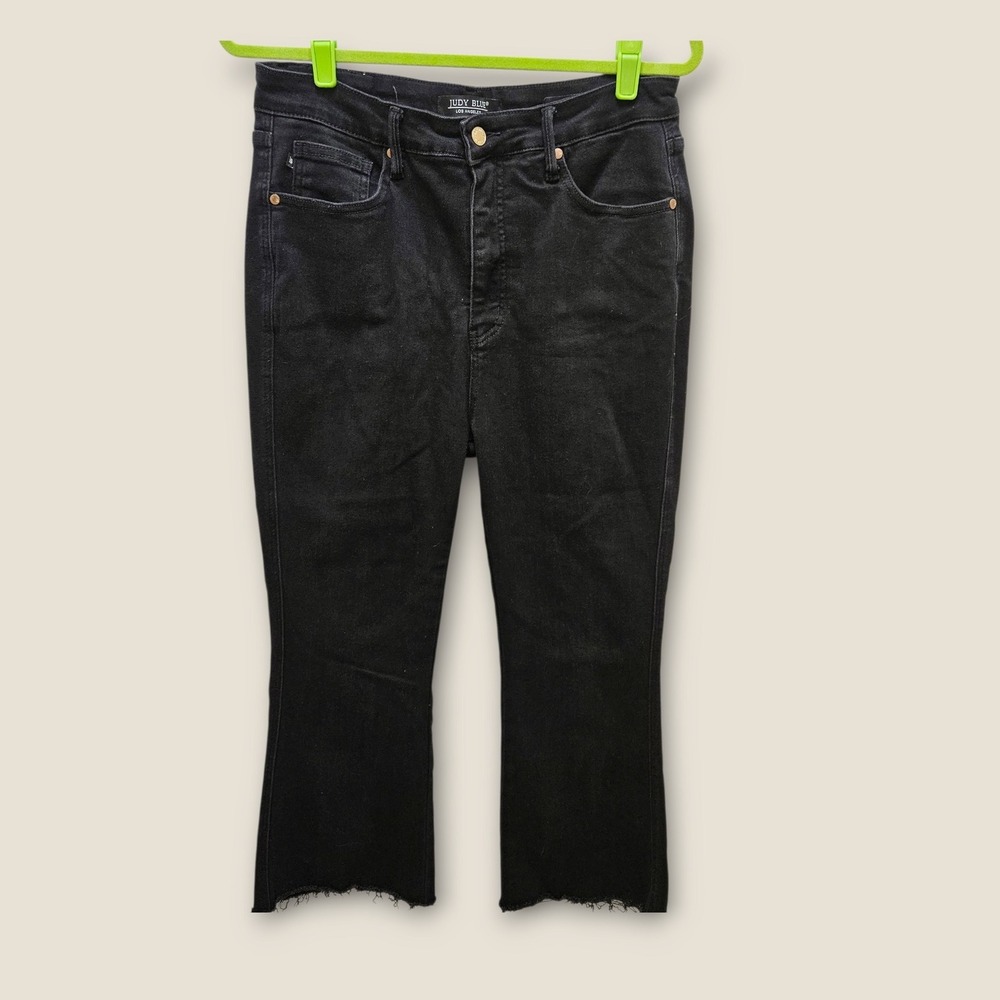 Judy Blue Los‎ Angeles Black Flare Jeans Womens Size 15/32 Frayed Hem Denim